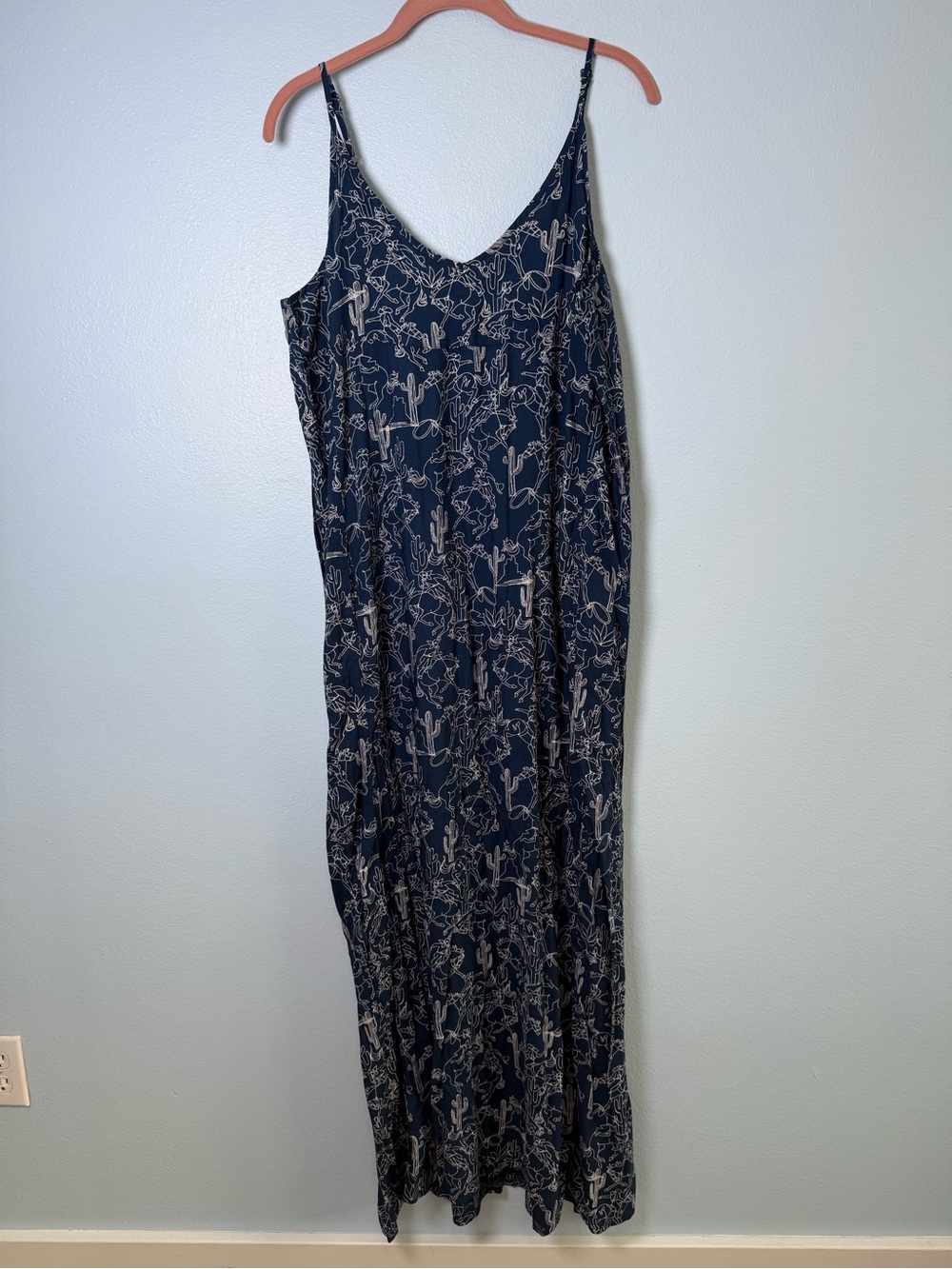 Ariat Navy Maxi Slip Dress with Beige Botanical Print